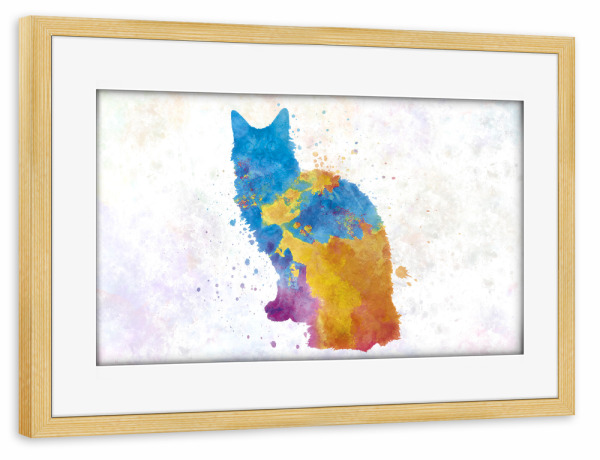 Poster mit Rahmen kiefer "Laperm-Katze im Aquarell" artboxONE - Tiere,Abstrakt