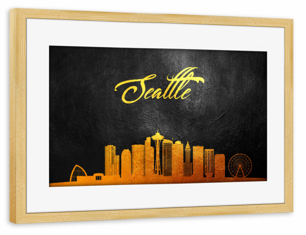 Poster mit Rahmen kiefer "Seattle Washington Gold-Skyline" artboxONE - Städte - Seattle,Washington,Gold,Skyline,Stadt