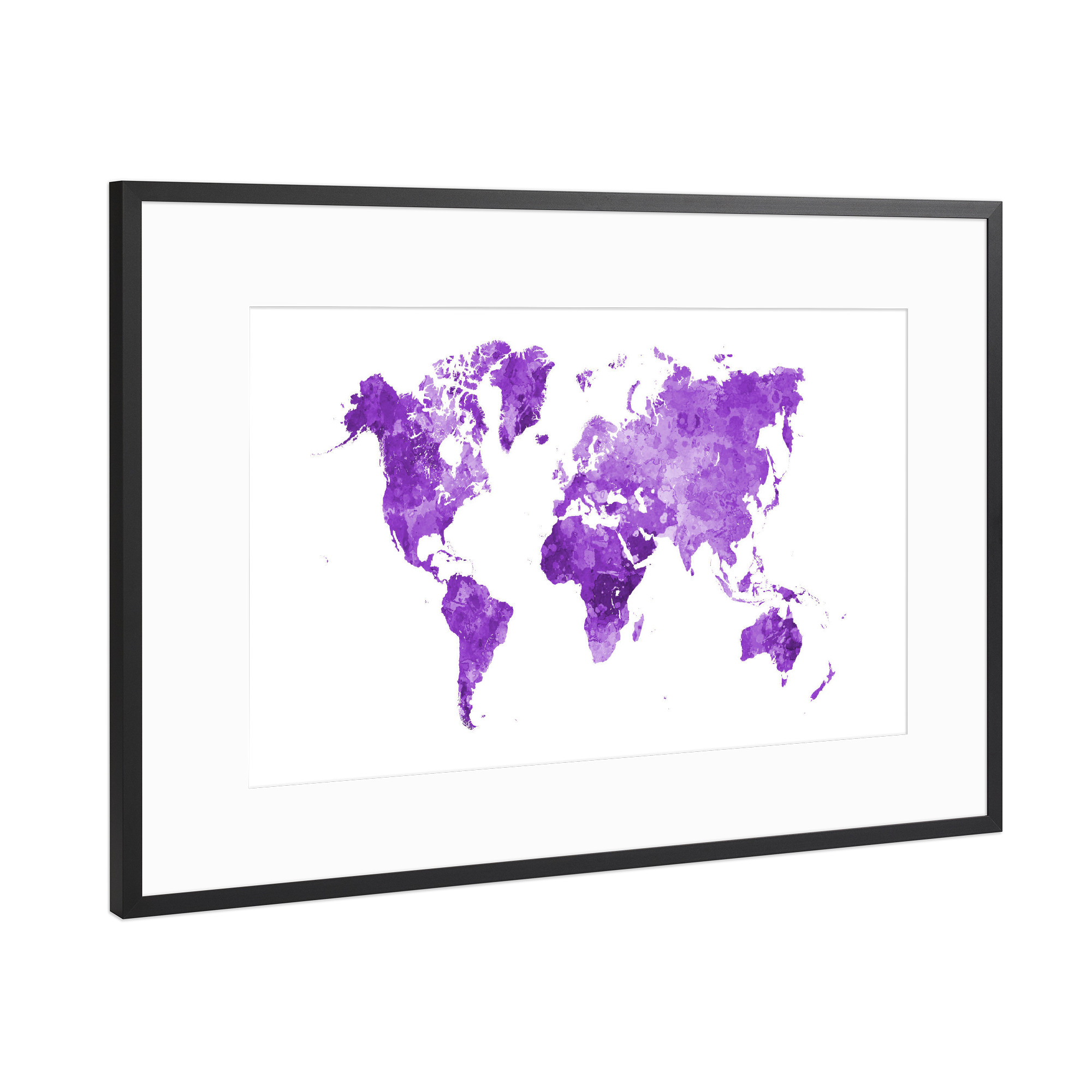 Poster mit Rahmen Schwarz (Metallic) "Aquarell Weltkarte-f" artboxONE - Reise,Tiere