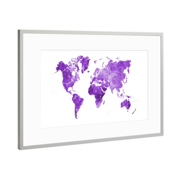 Poster mit Rahmen Silber "Aquarell Weltkarte-f" artboxONE - Reise,Tiere