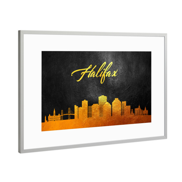 Poster mit Rahmen Silber "Halifax Canada Gold Skyline" artboxONE - Städte - Halifax,Kanada,Gold,Skyline,Stadt