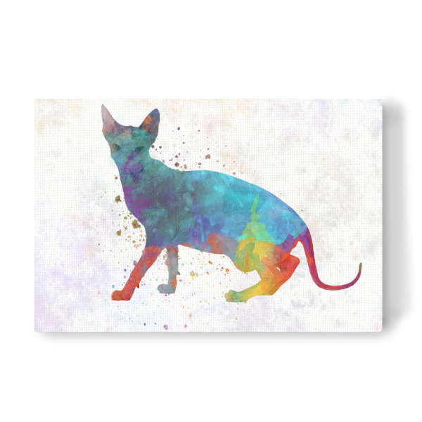 Leinwandbild "Minskin cat in watercolor" artboxONE - Tiere,Abstrakt - Katzen,Katze,Haustier,Katze,Tier,Aquarell,Zeichnung,Kinderdekoration,Dekoration