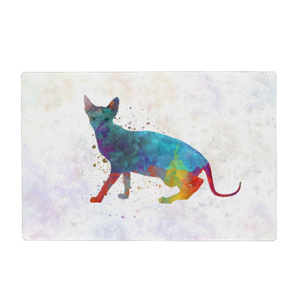 Holzbild "Minskin cat in watercolor" artboxONE - Tiere,Abstrakt - Katzen,Katze,Haustier,Katze,Tier,Aquarell,Zeichnung,Kinderdekoration,Dekoration