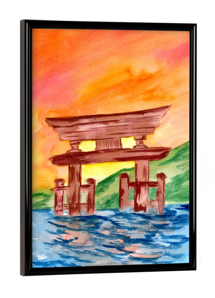 Poster mit schwarzem Rahmen "Hölzernes Tempeltor" artboxONE - Natur,Reise,Architektur