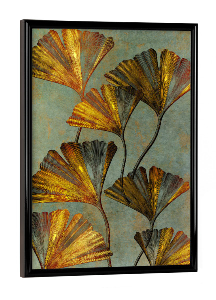 Poster mit schwarzem Rahmen "Ginko-Blattgold" artboxONE - Natur,Floral - Gingko,Ginko biloba,Ginkgo,Botanik,Botanik,Blatt,Baum,Pflanze