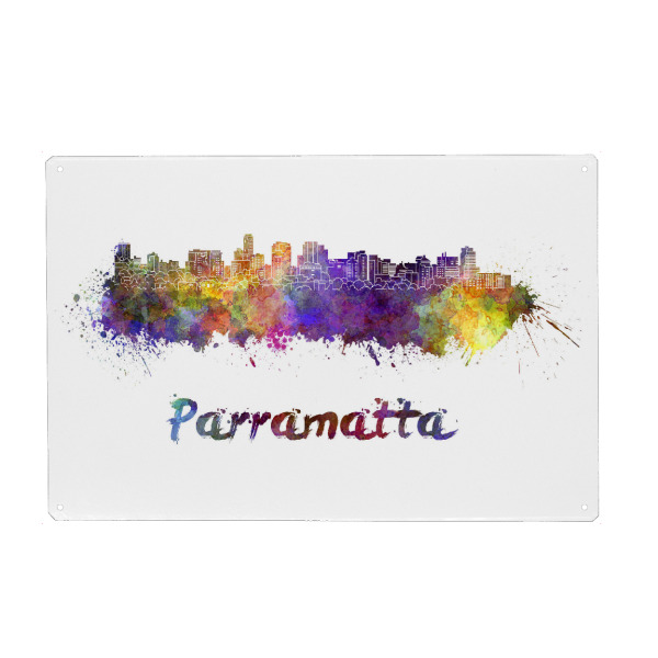 Metall Poster "PARRAMATTA-Skyline im Aquarell" artboxONE - Städte,Abstrakt,Architektur