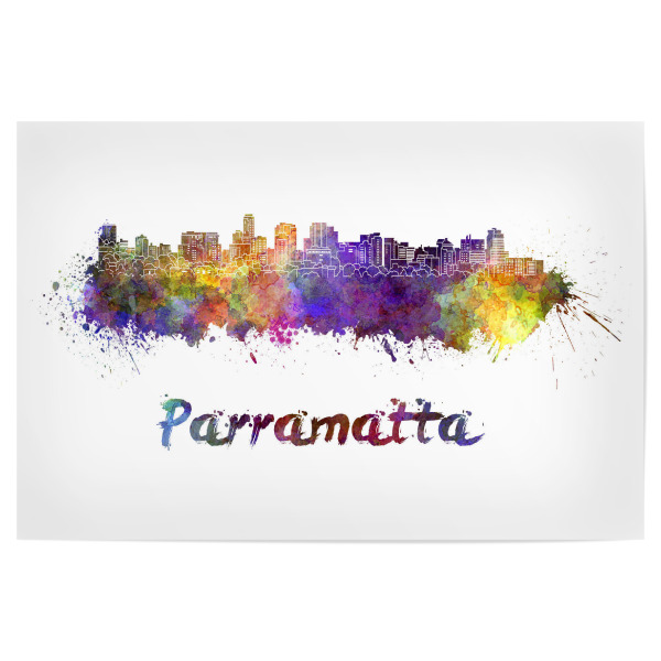 Poster "PARRAMATTA-Skyline im Aquarell" artboxONE - Städte,Abstrakt,Architektur