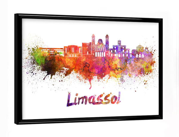 Poster mit schwarzem Rahmen "Skyline von LIMASSOL in Aquarell-h" artboxONE - Städte,Abstrakt,Architektur