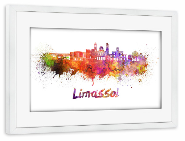 Poster mit Rahmen weiß "Skyline von LIMASSOL in Aquarell-h" artboxONE - Städte,Abstrakt,Architektur