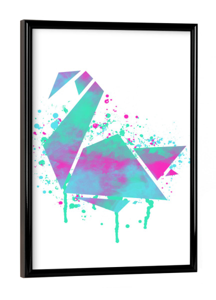 Poster mit schwarzem Rahmen "Neon-Schwan" artboxONE - Tiere,Abstrakt - Schwan,Geometrisch,Geometrisch,Abstrakt,Neon,Dreiecke,Tier,Vogel