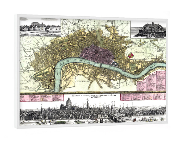Poster mit weißem Rahmen "Londoner Bildkarte" artboxONE - Architektur,Kartografie - Karte,Flach,Jahrgang,Antik,Retro,Alte,Karten,London,England