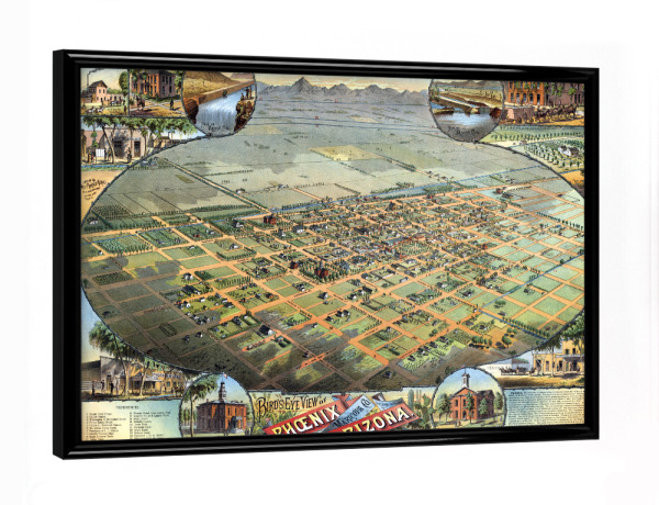 Poster mit schwarzem Rahmen "Bildkarte Phoenix - Arizona" artboxONE - Architektur,Kartografie