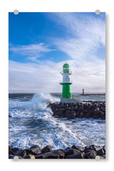 Acrylglasbild "Steine, Welle, Molentürme" artboxONE - Natur,Reise,Architektur,Reise / Strand und Meer