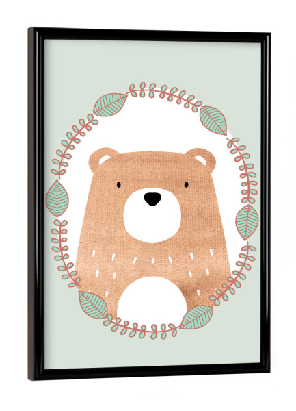 Poster mit schwarzem Rahmen "Kleiner Bär mit Kranz" artboxONE - Natur,Für Kinder,Tiere,Comic