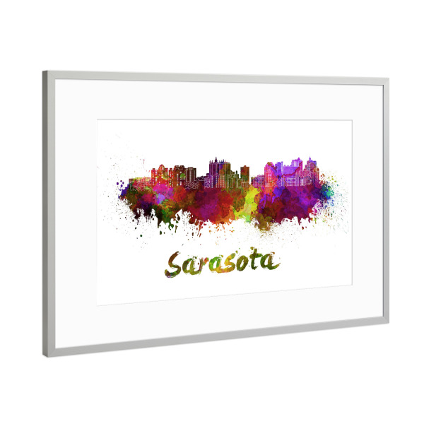 Poster mit Rahmen Silber "SARASOTA-Skyline - Aquarell" artboxONE - Städte,Abstrakt,Architektur