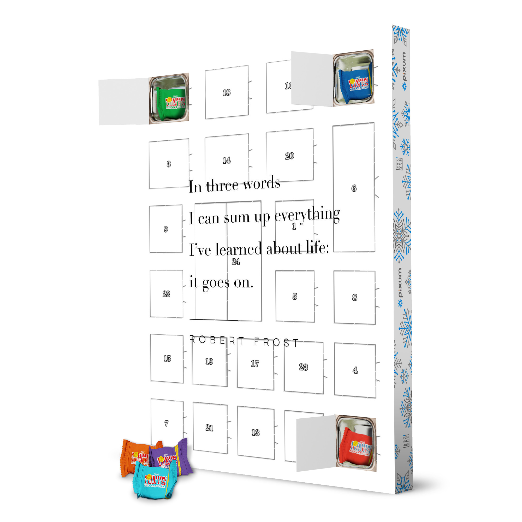 Adventskalender mit Tony's Chocolonely Robert Frost-Zitat artboxONE Adventskalender Typografie