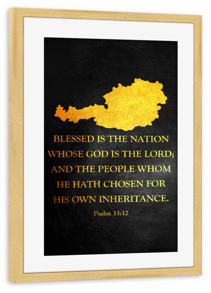Poster mit Rahmen kiefer "Österreich-Bibelvers-Goldkarte" artboxONE - Reise / Länder - österreich,Gold,Karte