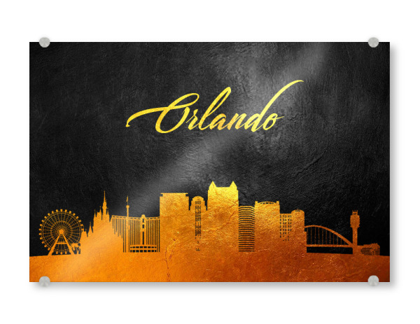 Acrylglasbild "Goldene Skyline Orlandos Florida" artboxONE - Städte - Orlando,Florida,Gold,Skyline,Stadt