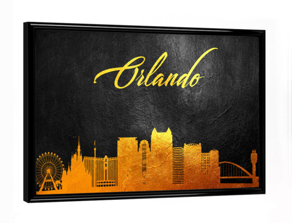 Poster mit schwarzem Rahmen "Goldene Skyline Orlandos Florida" artboxONE - Städte - Orlando,Florida,Gold,Skyline,Stadt