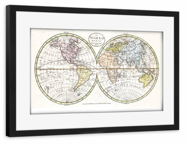 Poster mit Rahmen schwarz "Weltkarte-ab" artboxONE - Kartografie - Karte,Plan,Jahrgang,Antik,Retro,Alt,Karten,Karte der welt