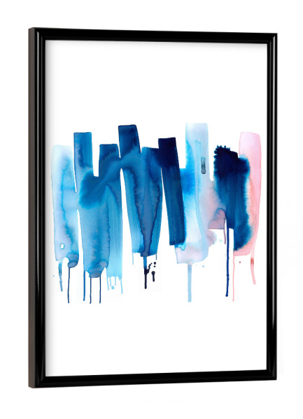 Poster mit schwarzem Rahmen "Abstraktes Aquarell Stripes Blau" artboxONE - Abstrakt,Geometrie,Festivals