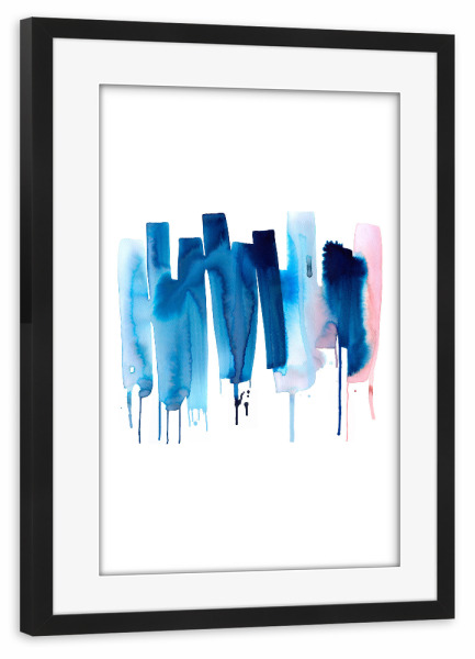 Poster mit Rahmen schwarz "Abstraktes Aquarell Stripes Blau" artboxONE - Abstrakt,Geometrie,Festivals