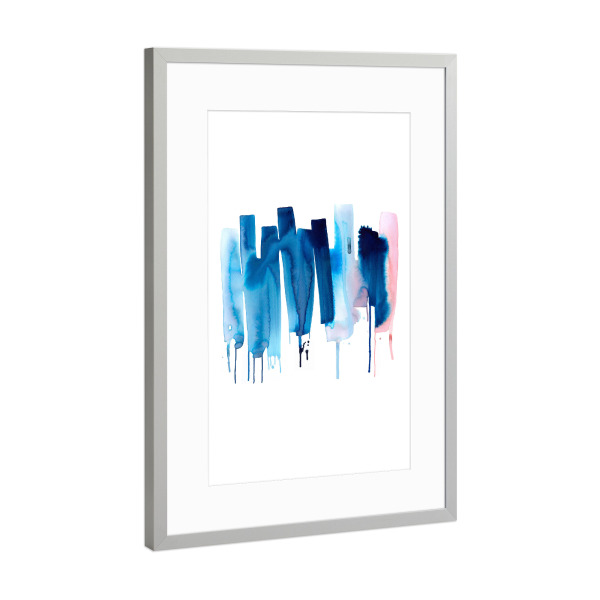 Poster mit Rahmen Silber "Abstraktes Aquarell Stripes Blau" artboxONE - Abstrakt,Geometrie,Festivals