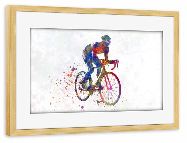 Poster mit Rahmen kiefer "Radfahrerläufer in Aquarell-b" artboxONE - Abstrakt,Sport