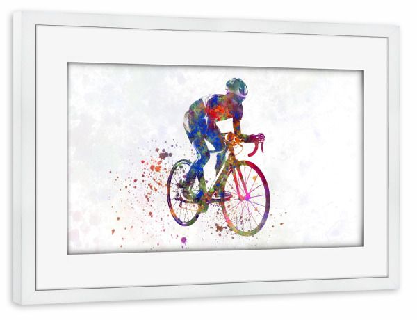 Poster mit Rahmen weiß "Radfahrerläufer in Aquarell-b" artboxONE - Abstrakt,Sport