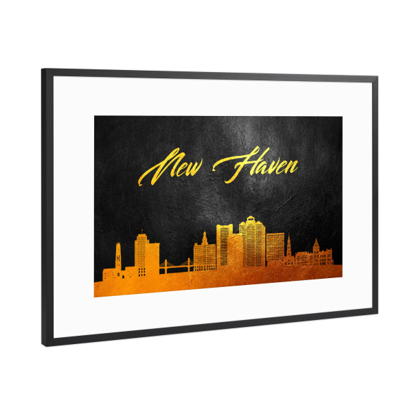 Poster mit Rahmen Schwarz (Metallic) "New Haven Connecticut Gold" artboxONE - Städte - Newhaven,Connecticut,Gold,Skyline,Stadt
