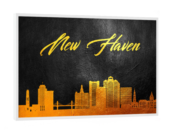Poster mit weißem Rahmen "New Haven Connecticut Gold" artboxONE - Städte - Newhaven,Connecticut,Gold,Skyline,Stadt