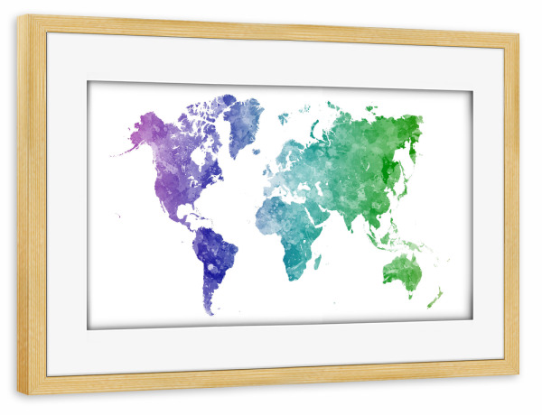 Poster mit Rahmen kiefer "Aquarell Weltkarte-l" artboxONE - Abstrakt,Kartografie