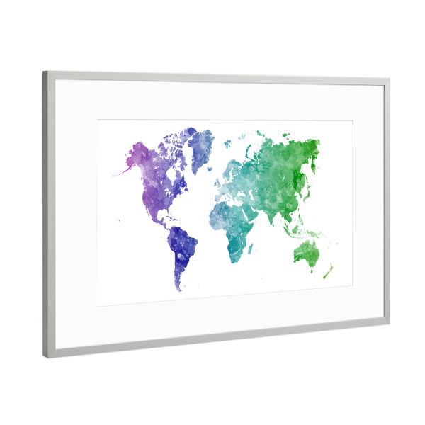 Poster mit Rahmen Silber "Aquarell Weltkarte-l" artboxONE - Abstrakt,Kartografie