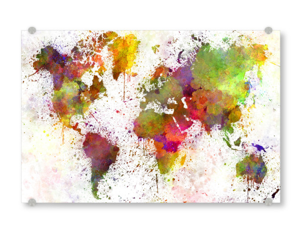 Acrylglasbild "Aquarell Weltkarte-c" artboxONE - Reise,Abstrakt,Kartografie