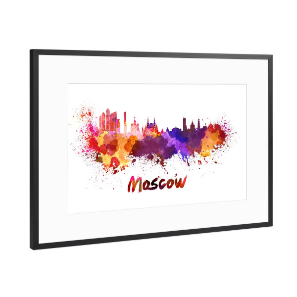 Poster mit Rahmen Schwarz (Metallic) "MOSCOW skyline in watercolor" artboxONE - Städte,Abstrakt,Architektur