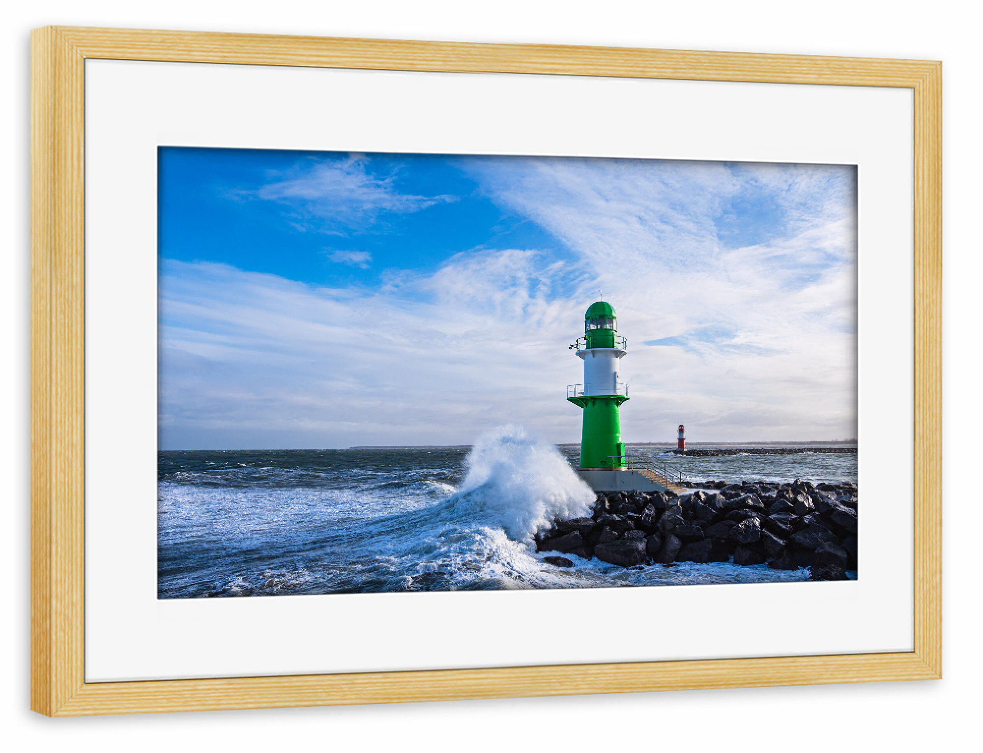 Poster mit Rahmen kiefer "Welle, Mole, Molentürme" artboxONE - Natur,Reise,Architektur,Reise / Strand und Meer