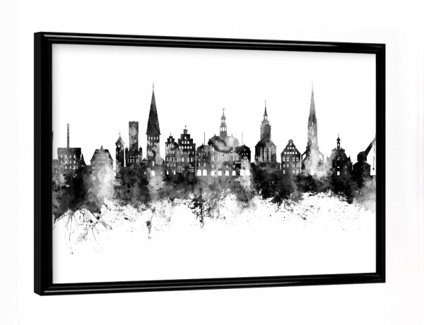 Poster mit schwarzem Rahmen "Lüneburg Germany Skyline bw" artboxONE - Städte,Schwarzweiß