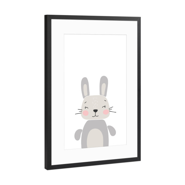 Poster mit Rahmen Schwarz (Metallic) "Baby-Kaninchen-Porträt" artboxONE - Für Kinder,Tiere
