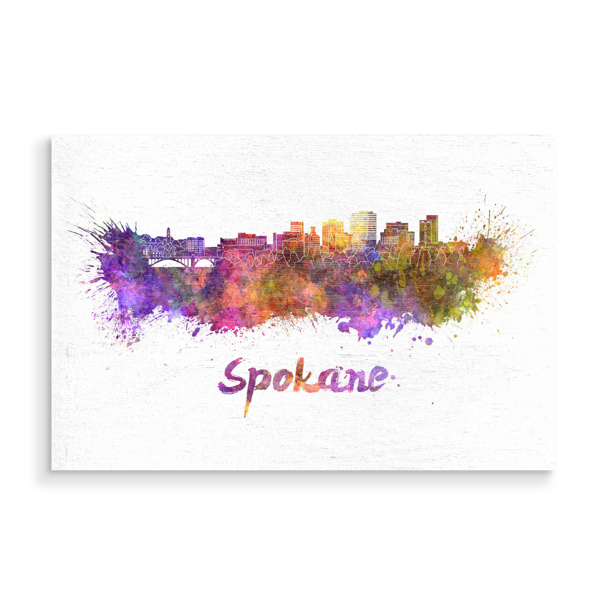 Holzbild "SPOKANE skyline in watercolor-x" artboxONE - Städte,Abstrakt,Architektur