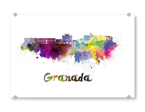 Acrylglasbild "GRANADA-Skyline in Aquarell-b" artboxONE - Städte,Abstrakt,Architektur