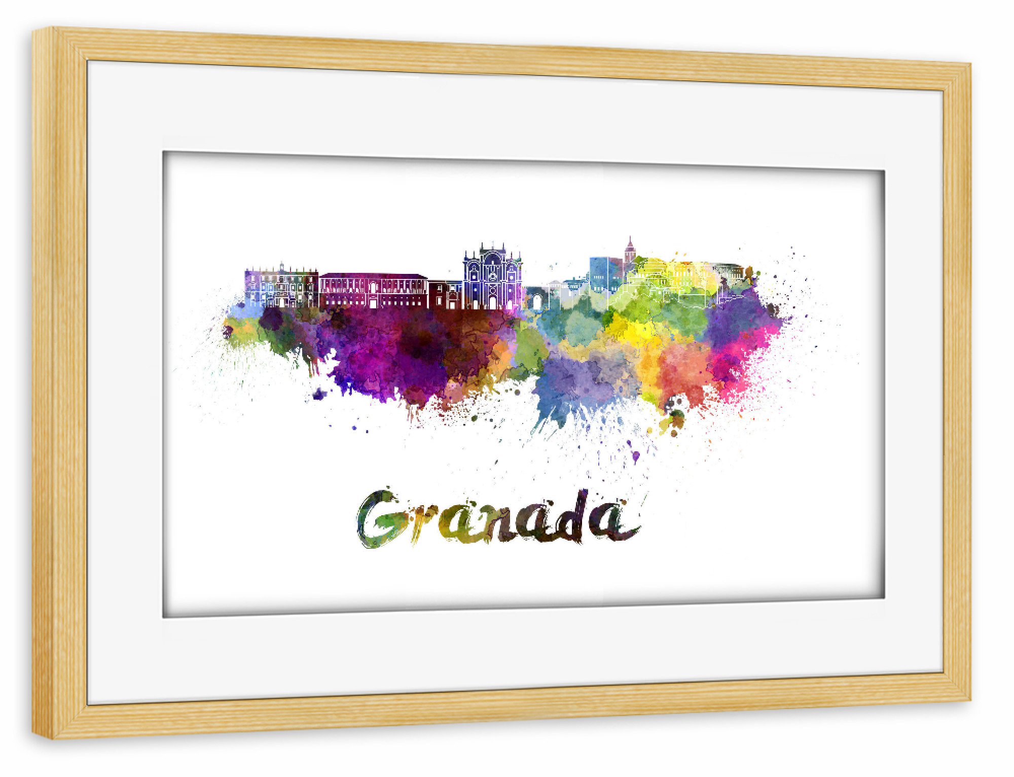 Poster mit Rahmen kiefer "GRANADA-Skyline in Aquarell-b" artboxONE - Städte,Abstrakt,Architektur