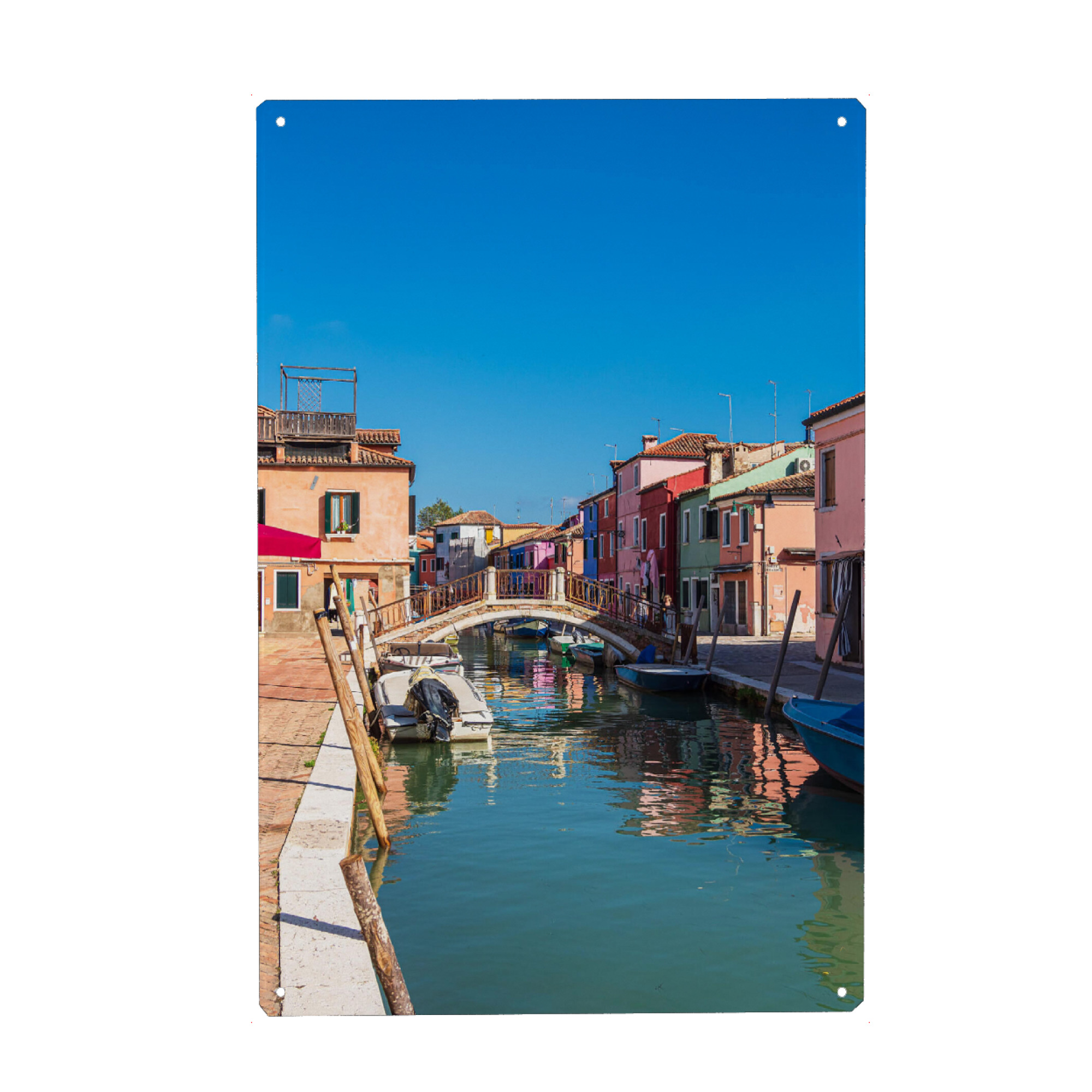 Metall Poster "Kanal und Brücke, Burano" artboxONE - Reise,Architektur,Städte / Venedig