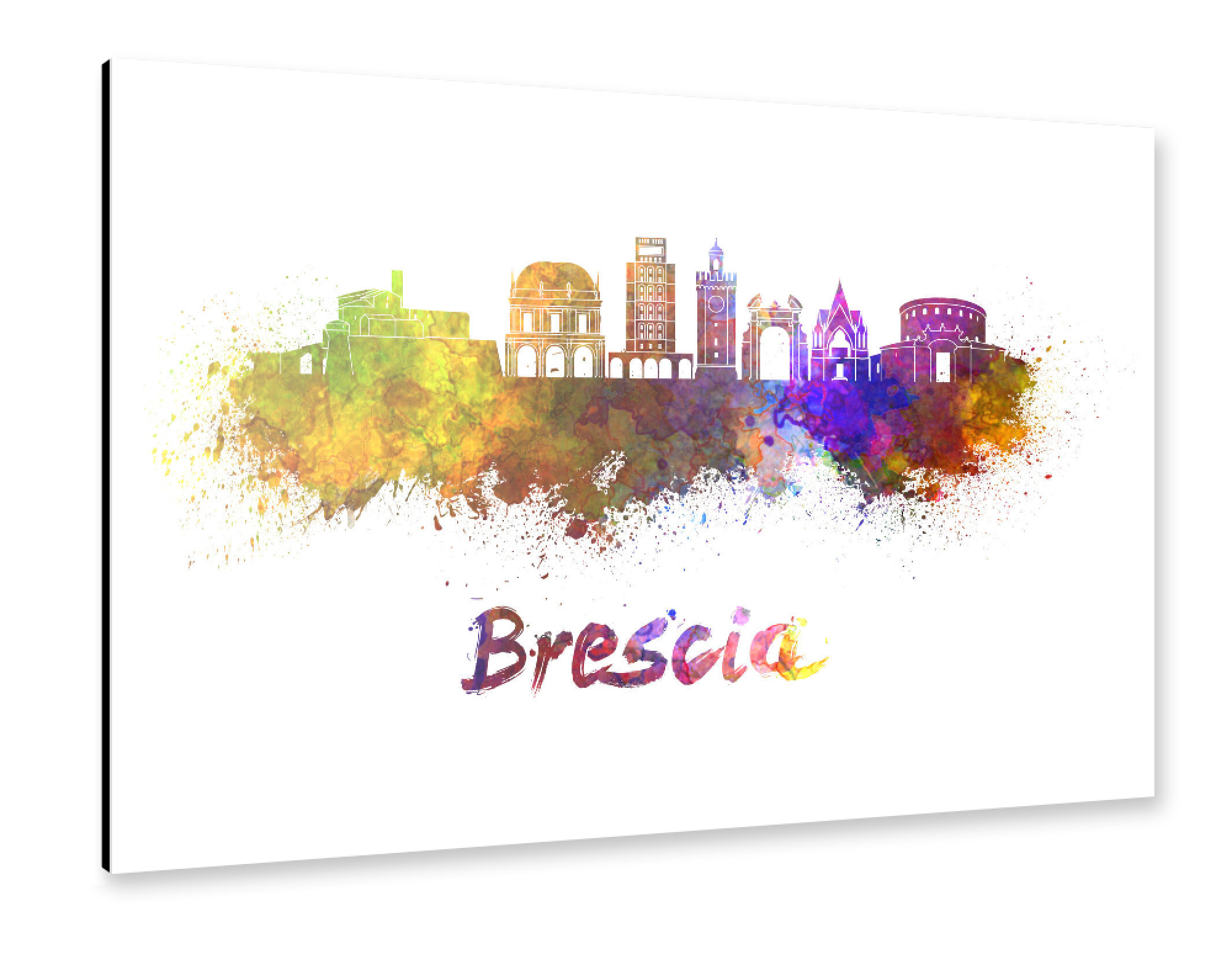 Alu-Dibond "Skyline von BRESCIA in Aquarell-b" 30x20 cm artboxONE