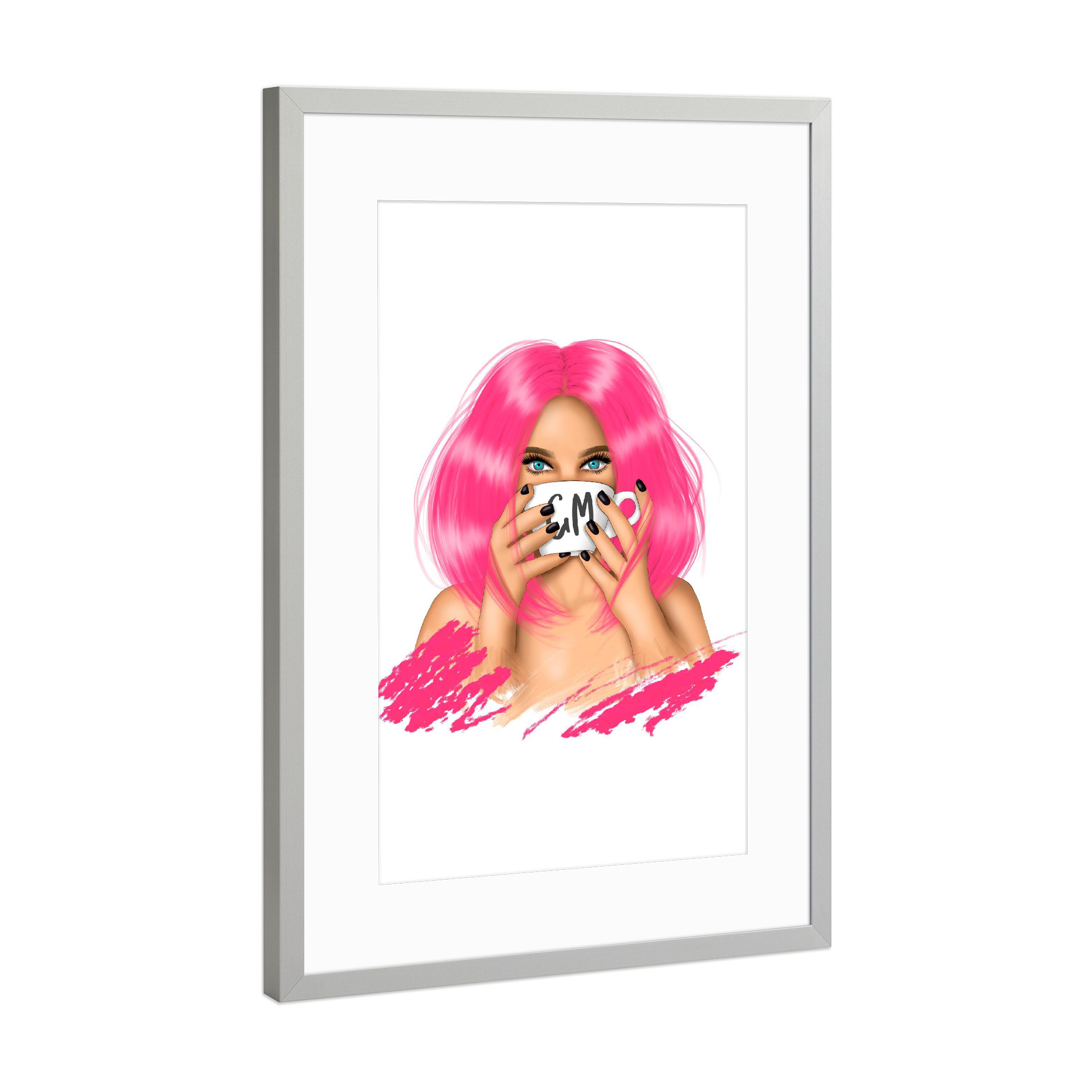 Poster mit Rahmen Silber "Rosa Frau | Guten Morgen" artboxONE - Menschen,Liebe,Fashion,Lustig