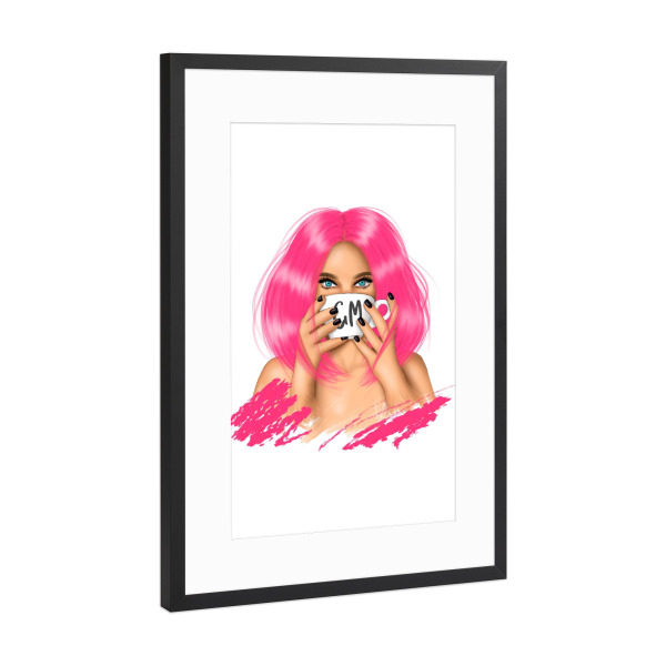 Poster mit Rahmen Schwarz (Metallic) "Rosa Frau | Guten Morgen" artboxONE - Menschen,Liebe,Fashion,Lustig