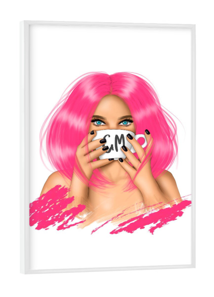 Poster mit weißem Rahmen "Rosa Frau | Guten Morgen" artboxONE - Menschen,Liebe,Fashion,Lustig