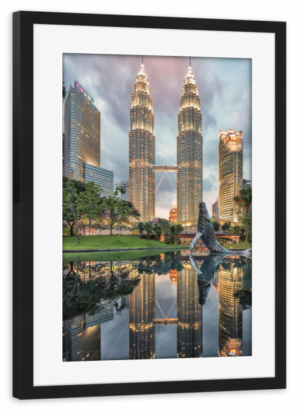 Poster mit Rahmen schwarz "Petronas-Sonnenuntergang" artboxONE - Städte,Reise,Architektur,Reise / Asien,Reise / Länder