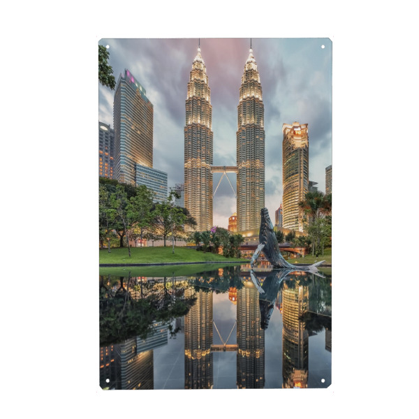 Holzbild "Petronas-Sonnenuntergang" artboxONE - Städte,Reise,Architektur,Reise / Asien,Reise / Länder