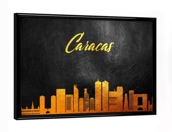 Poster mit schwarzem Rahmen "Caracas Venezuela Gold Skyline" artboxONE - Städte - Gold,Skyline,Caracas,Venezuela,Stadt