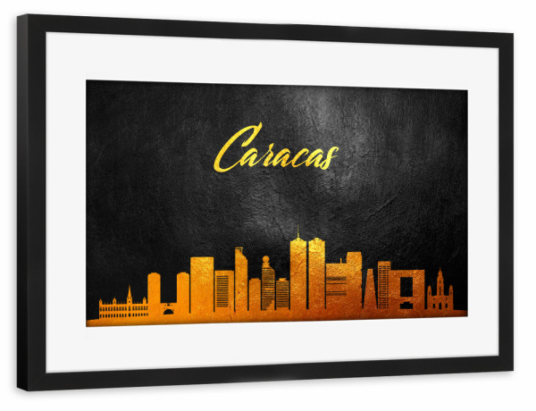 Poster mit Rahmen schwarz "Caracas Venezuela Gold Skyline" artboxONE - Städte - Gold,Skyline,Caracas,Venezuela,Stadt